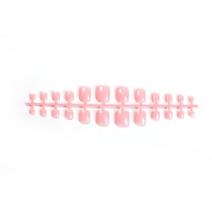 Glossy solid pink press-on toe nails set with 24 pieces in various sizes for women