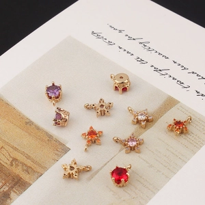 Gold-plated star and round zircon charms with various colorful gems for DIY jewelry
