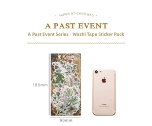 Size comparison of retro floral paper stickers next to a smartphone for scale
