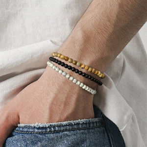 Natural Stone Beaded Bracelets Agate Tiger Eye Lava Rock Hematite Elastic Handmade Bohemian Jewelry For Women