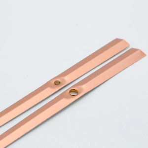 Minimalist rose gold metal clock hands with brushed finish for quartz watch repair