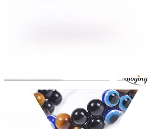 Macro de perles d'œil de tigre 8mm et charmes evil eye sur bracelet tissé ajustable