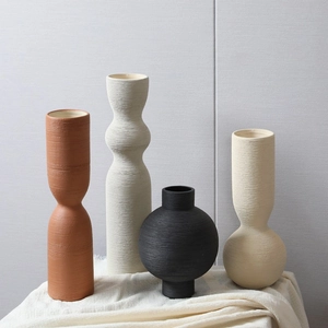 Ceramic Vase Nordic Decorative Textured Stripe Handmade Modern Minimalist Home Decor Flower Arrangement Vase