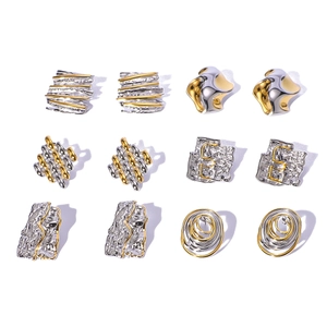 Abstract two-tone geometric 18K gold plated bow earrings set in gold and silver finish