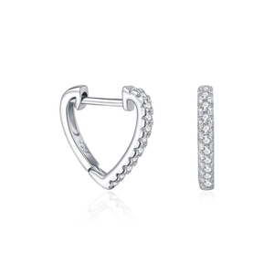 Exquisite S925 sterling silver heart hoop earrings with VVS1 moissanite stones on white