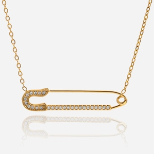 18K Gold Plated Stainless Steel Safety Pin Rhinestone Pendant Necklace For Women Minimalist Fashion Geometric Jewelry Gift