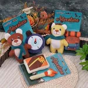 Squeaky Plush Dog Toy Adventure Forest Lion Bear Compass Matchstick Shapes Interactive Bite Resistant For Puppies