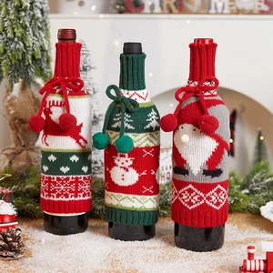 Christmas Wine Bottle Covers Knitted Gnome Santa Snowman Reindeer Pattern Holiday Table Party Decor Festive Bottle Sleeve