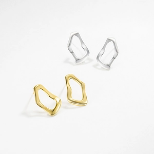 S925 sterling silver geometric hollow stud earrings in gold and silver finishes