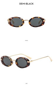Front and side views of vintage oval tortoise sunglasses with metal temple details