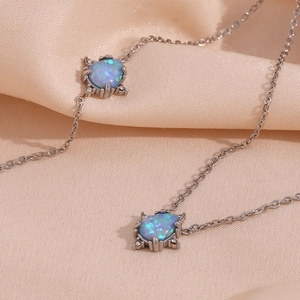 Stainless steel blue opal teardrop pendant necklace bracelet vintage fashion jewelry for women