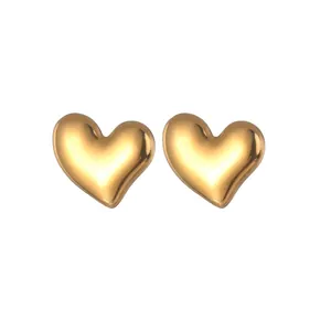 Heart Stud Earrings Stainless Steel 18K Gold Plated Minimalist Geometric 3D Love Shape Jewelry For Women Girls Simple