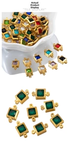 Detailansicht bunter quadratischer Kristallanhänger mit goldenen Edelstahlrahmen für Schmuck