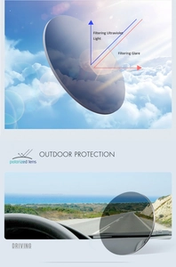 Diagram showing polarized lenses filtering UV light and glare for driving and outdoor sports