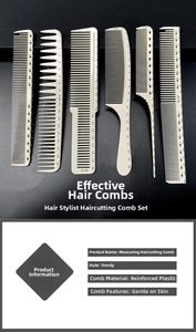 Detail of professional hair combs with precise measurement scales for hair cutting
