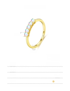 Detailed specs of S925 sterling silver ring with five round opals and gold plating