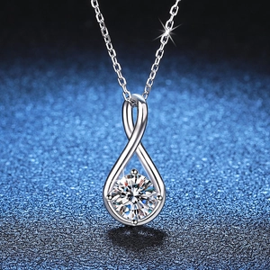 925 Sterling Silver Moissanite Necklace Angel Tears Water Drop Infinity Pendant Twisted clavicle Chain Premium Women Jewelry