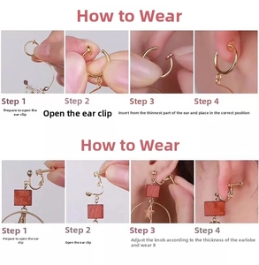 Detailed guide showing steps to wear spring clip and screw knob earring converters