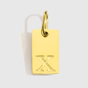 Gold-plated stainless steel rectangular pendant featuring an engraved letter X