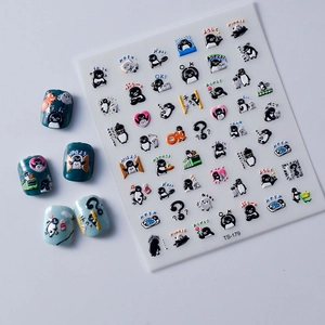 5D embossed cartoon penguin nail stickers with Japanese text for DIY student nail art