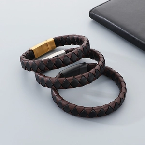Braided leather bracelets for men with gold, silver and black magnetic clasps