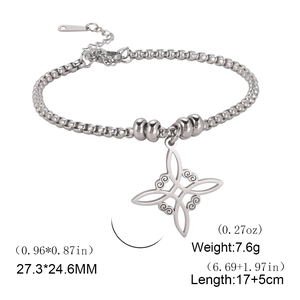 Bracciale in acciaio inossidabile con ciondolo a nodo celtico traforato e perline tonde