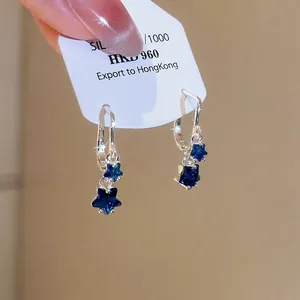Blue Star Zircon Dangle Earrings Copper With 925 Sterling Silver Earring Post Layered Star Hoop Jewelry For Women Chic