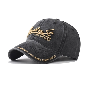 Baseball Cap Washed Cotton Distressed Bourbon St Letter Embroidery Adjustable Vintage Street Style Sun Protection Unisex