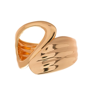 Polished gold irregular geometric cuff ring with a bold minimalist artistic design
