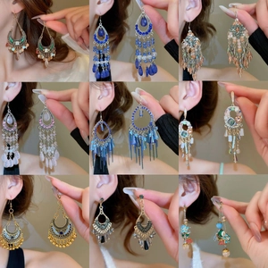 Bohemian Ethnic Tassel Earrings With 925 Sterling Silver Earring Post Copper Rhinestone Beaded Dangle For Women Vintage