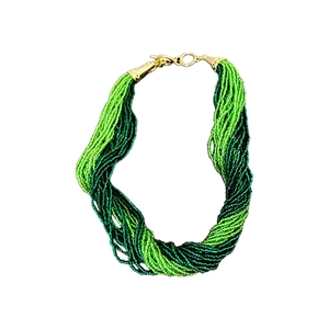 French vintage multilayer green bead twisted necklace with elegant gold metal clasp clasp