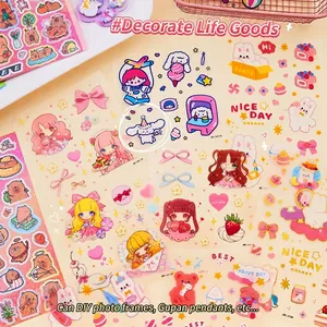 Kawaii PET scrapbooking stickers set featuring cute cartoon girls and animals