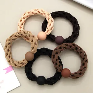Braided Hair Ties Elastic Hair Ropes With Matte Round Beads High Stretch Ponytail Holders Fashion Hair Accessories For Women