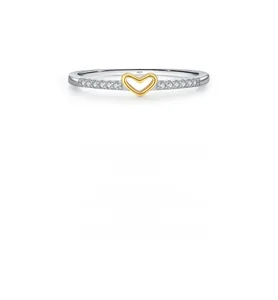 Detail of S925 sterling silver ring with 18K gold heart and micro diamonds