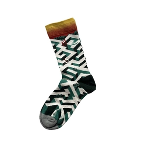 French oil painting style cotton socks with geometric patterns and orange gradient tops