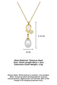 Detail of butterfly pearl pendant on titanium steel chain with extension link