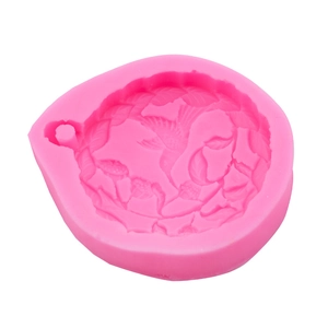 Pink bird and flower embossed silicone mold for DIY aroma plaster crafts and soap