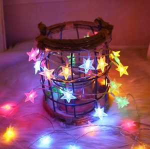 Multicolor LED star string lights with frosted texture for festive Christmas tree decor