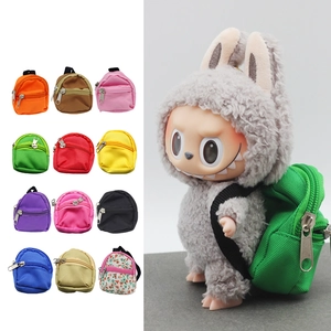 Mini canvas doll backpack for Labubu 1/6 BJD dolls featuring dual zippers and adjustable straps