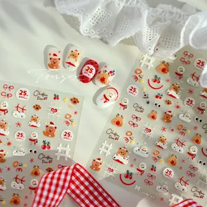 Detailed Christmas nail stickers with 3D bears and reindeer patterns, model M-1248