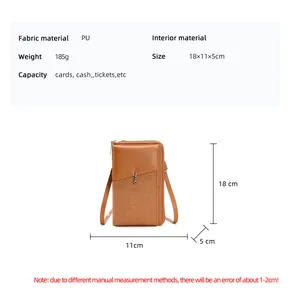 Detailed size specifications of the PU leather crossbody phone bag 18x11x5cm