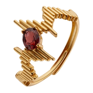 Elegant 18K gold S925 silver ring with natural garnet gemstone and irregular texture