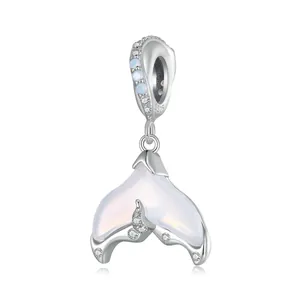 Mermaid Tail Pendant Charm 925 Sterling Silver Nano Opal Zircon Sparkling DIY Jewelry Making Bracelet Necklace Accessory