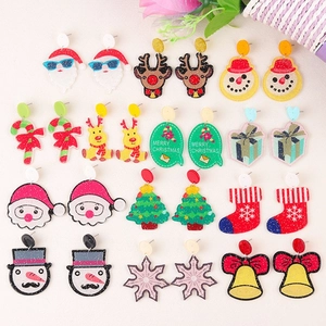 Cute Christmas Earrings Acrylic Glitter Santa Snowman Reindeer Festive Holiday Drop Stud Jewelry For Women Girls