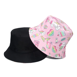 Black and pink sun hats with cute donut and ice cream prints for women's summer fashion