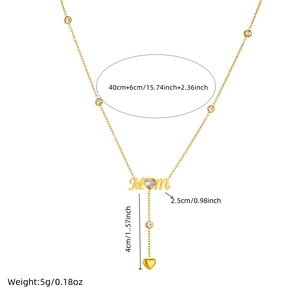 Collier en acier inoxydable doré avec pendentif MOM cœur et pompons de chaîne chic