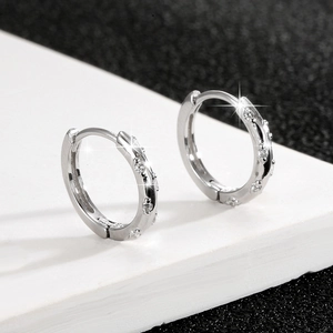 Classic S925 sterling silver huggie earrings with sparkling crystals for women
