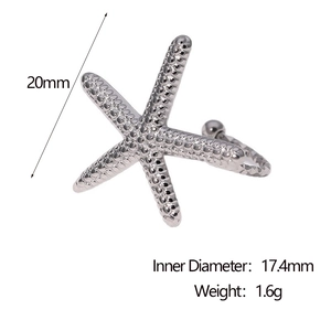 Detailed technical drawing of starfish ring showing 17.4mm inner diameter and 1.6g weight