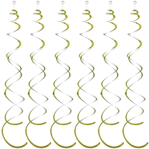 Set of six shiny golden spiral ceiling hangings for birthday and wedding decorations
