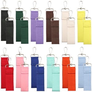 Set of 12 colorful woven ribbon keychains with silver metal swivel lobster clasps